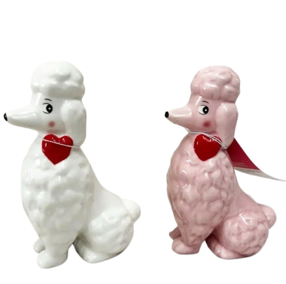 TARGET Spritz Valentine's Day Ceramic Poodle Figurines Pink and White Set